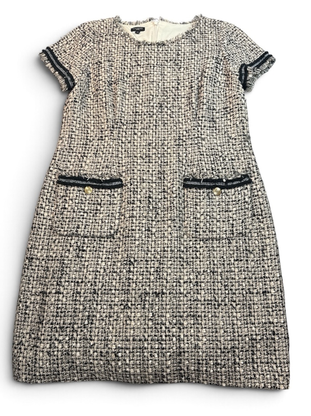 Talbots Classic Tweed Shift Dress in Black & Cream petite 12